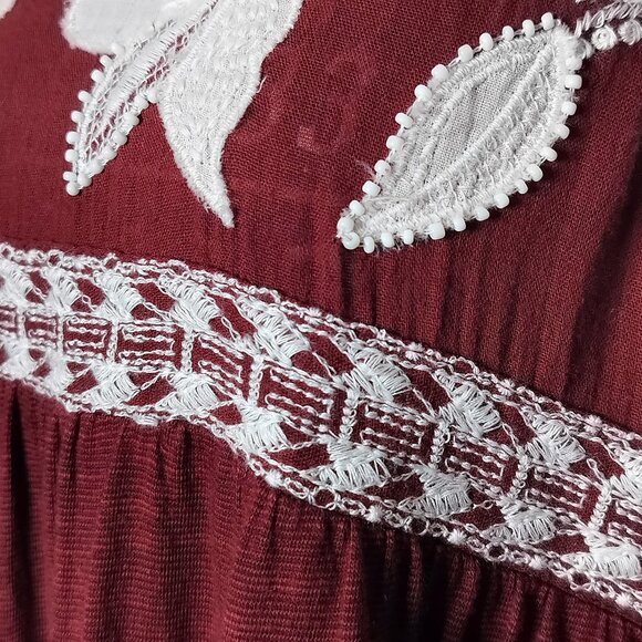 FREE PEOPLE Edie Floral Beaded Boho Top Tee Embroidered Sweet Raisin Combo Sz M - Picture 10 of 16